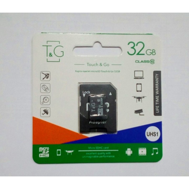 Карта памяти micro SDHC UHS-3 T&G 32Gb 10 class с адаптером