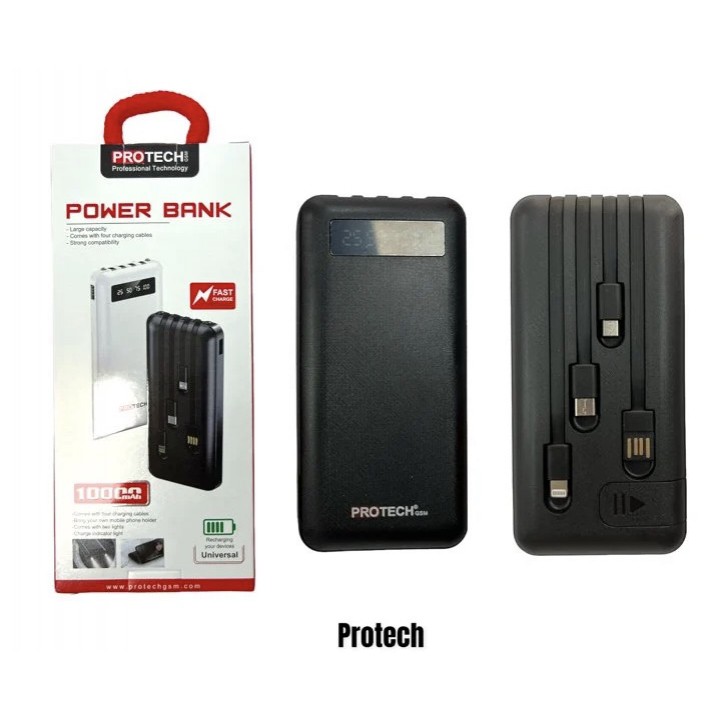 Power bank PROTECH 10000 МАч БЫСТРАЯ ЗАРЯДКА POWERBANK + Кабель Type c/iphone/Micro/ черный и белый