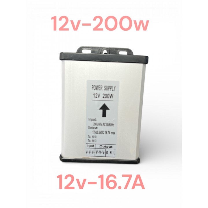 Блок живлення імпульсний 12V16.7A ND 200W металевий вологозахищений