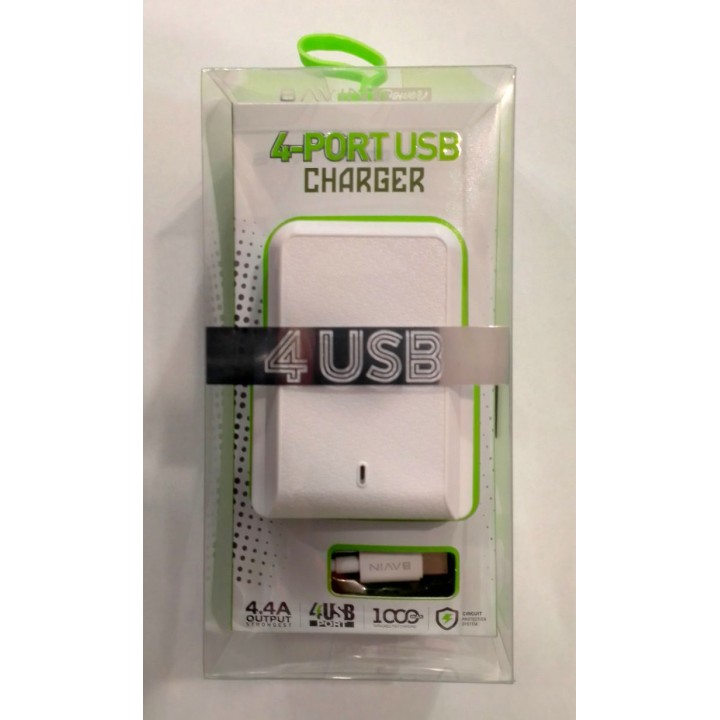 Швидкий зарядний пристрій BAVIN PROMO PC631Y-Type-C 4.4A 4 USB порт + кабель Type C 1метр