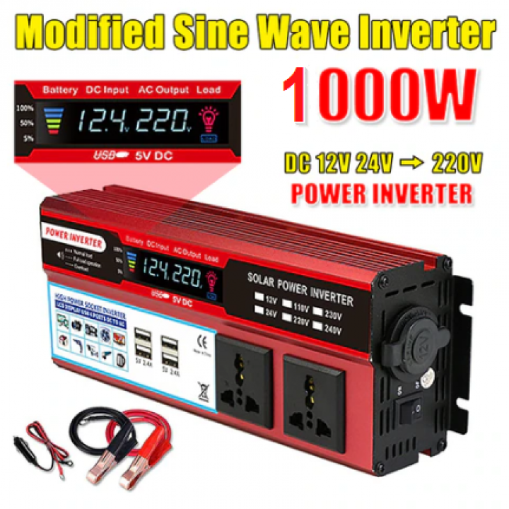 Преобразователь напряжения AC/DC 12v-220v от аккумулятора 500W  Инвертор автомобильный AC/DC 1000W с дисплеем