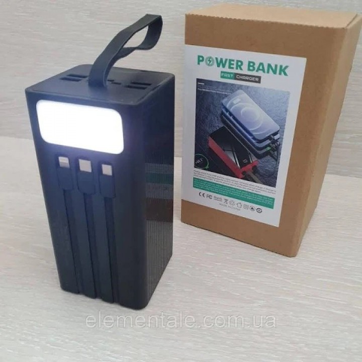 Большой Power Bank Kin Vale KV1095 50000 mAh С Фонариком Быстрая Зарядка 4в1 кабель USB, Type-C, micro,lightning 5V2А с фонариком