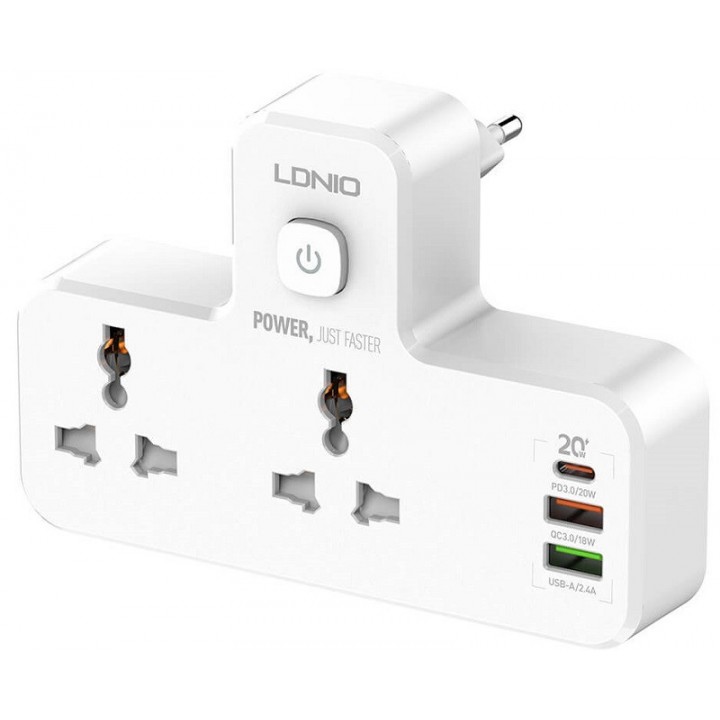 СЗУ Ldnio SC2311 на 2 євро розетки 2500W 10A, і 2 USB і 1 TYPE-C портів для зарядки