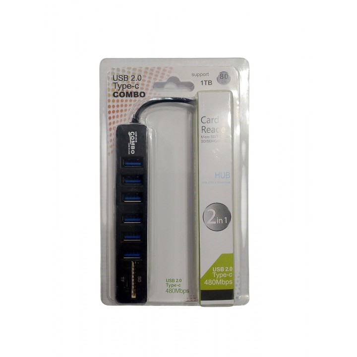 2 in 1 Usb хаб 2.0/3.1, 6 портов + картридер Micro SD/T-flash SD/SDHC/SDXC