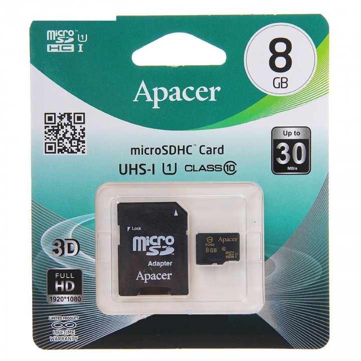 Micro SD карта памяти 8Gb Apacer  class 10