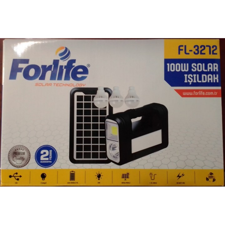 Портативна сонячна станція батарея Forlife FL 3272 Переносний ліхтар прожектор power bank LED COB Solar FL-3272