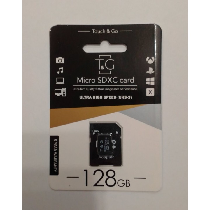 Micro SDHC (UHS-3)  T&G128GB  Class 10 (с адаптером)