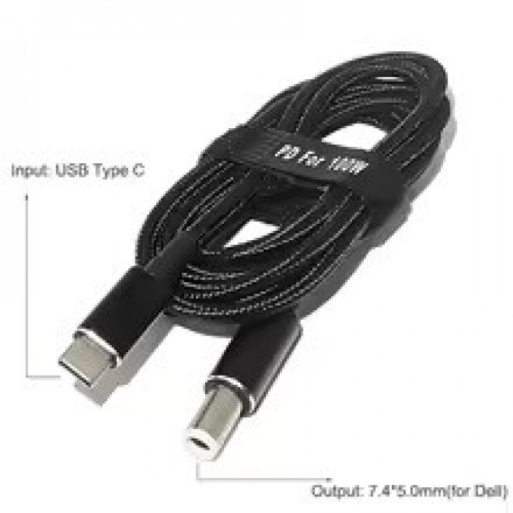 Зарядний кабель USB Type-C PD потужністю 45 Вт, 65 Вт, 90 Вт, 100 Вт, перехідник із роз'єму USB-C на адаптер живлення для ноутбука, DELL 7.4*5.0