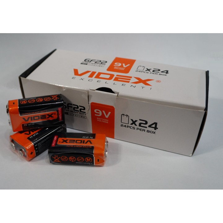 Батарейка Videx SUPER HEAVY DUTY Крона 9V 6F22 9V солевая