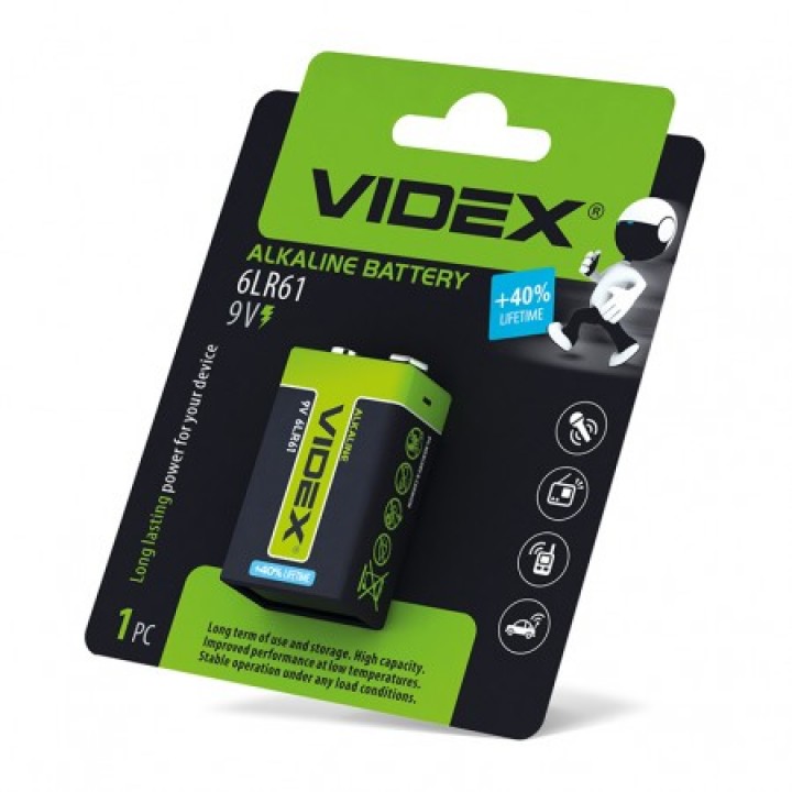 Батарейка щелочная Videx 6LR61, 9V (Крона)