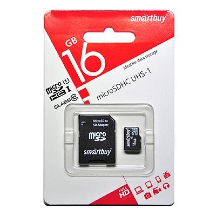 Micro SD карта памяти Smartbuy 16GB UHS-1 10 класс с адаптером