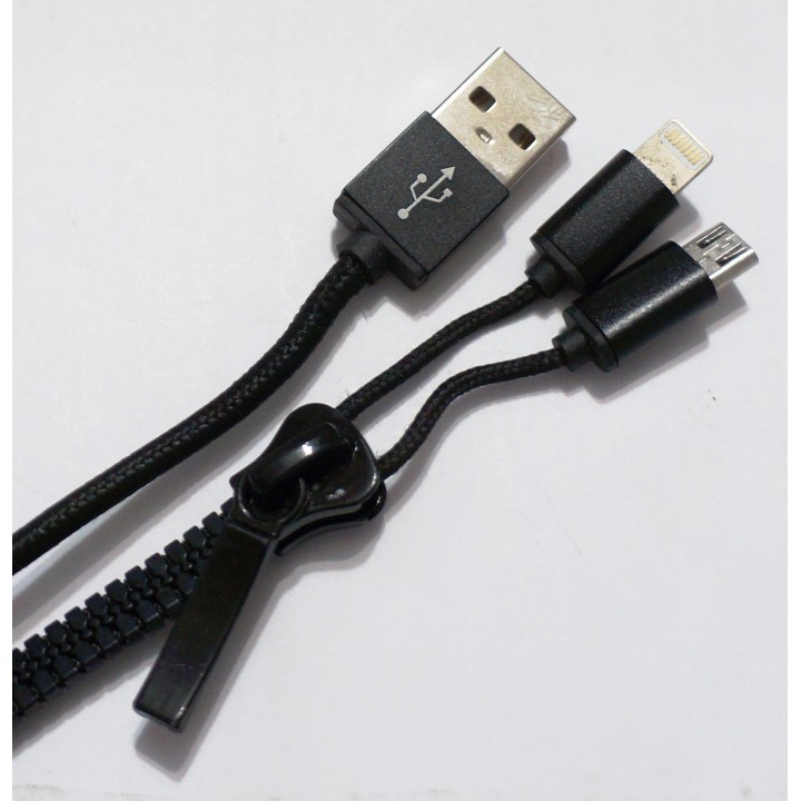 Кабель Usb 2in1 змейка (Iphone/micro) lighting+v8 черный