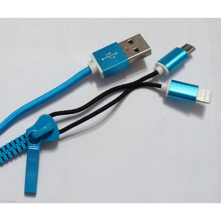 Кабель Usb 2in1 змейка (Iphone/micro) lighting+v8 голубой