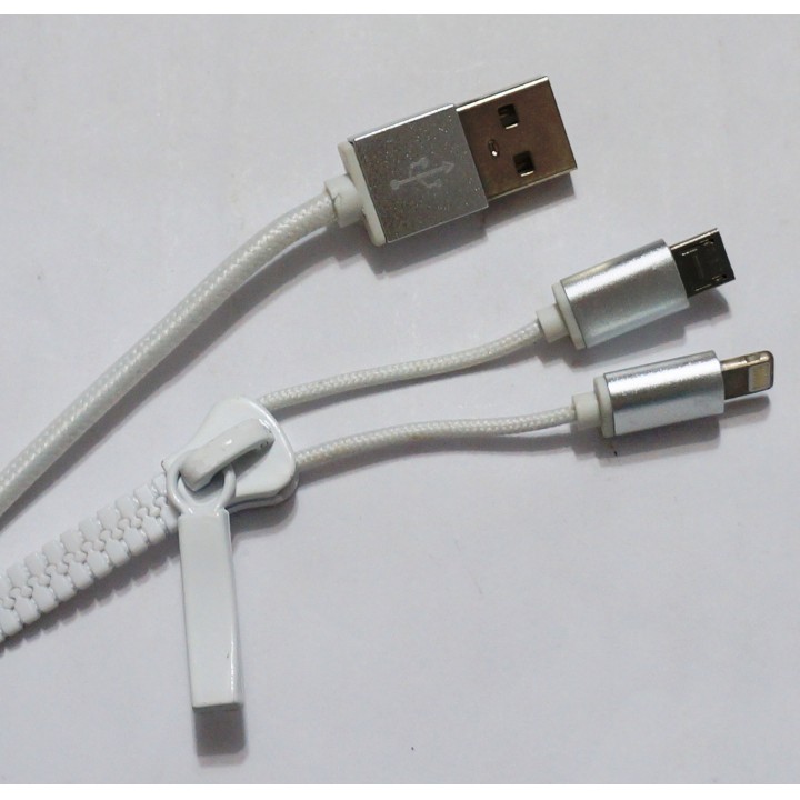 Кабель Usb 2in1 змейка (Iphone/micro) lighting+v8 белый
