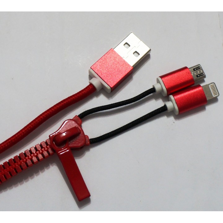 Кабель Usb 2in1 змейка (Iphone/micro) lighting+v8 красный