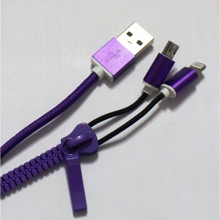 Кабель Usb 2in1 змейка (Iphone/micro) lighting+v8 фиолетовый