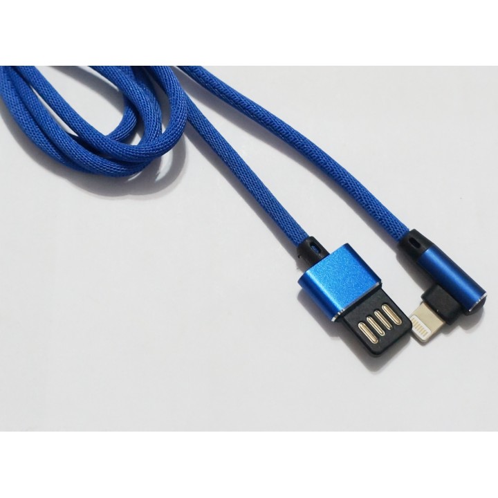 Кабель USB угловой Тканевые с плетеными проводами Lighting,iphon 7/8/X синий