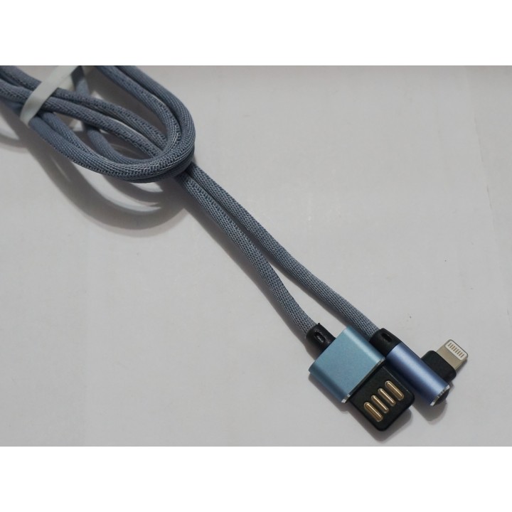 Кабель USB угловой Тканевые с плетеными проводами Lighting,iphon 7/8/X серый