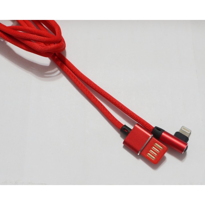 Кабель USB угловой Тканевые с плетеными проводами Lighting,iphon 7/8/X красный