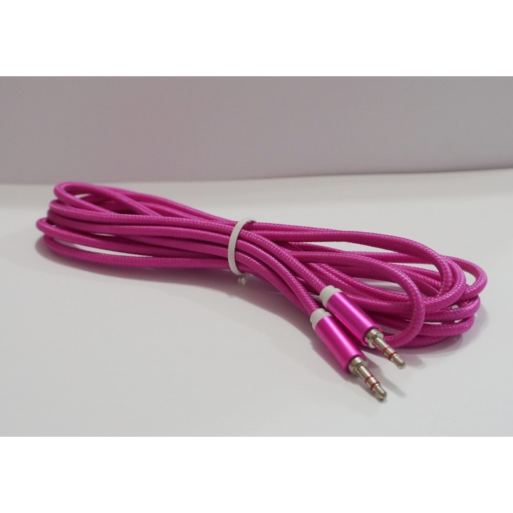AUX кабель 3.5m/m ткань 3m розовый