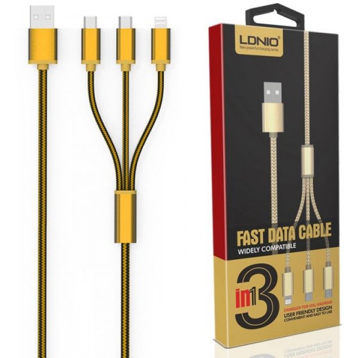 Кабель USB Ldnio LC85 3в1 (iphone + 2micro) для телефонів
