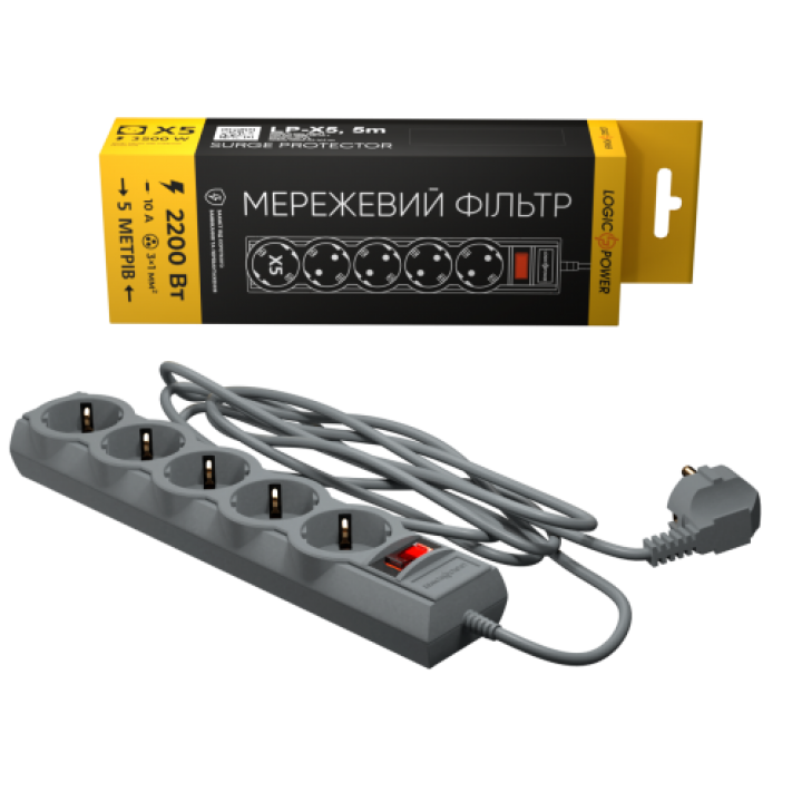 Сетевой фильтр PREMIUM LP-X5 5 м Grey (2200Вт)