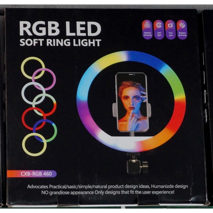Кільцева лампа для професійної зйомки RGB LED Soft Ring Light CXB-RG460 46cm веселкова-гібрид