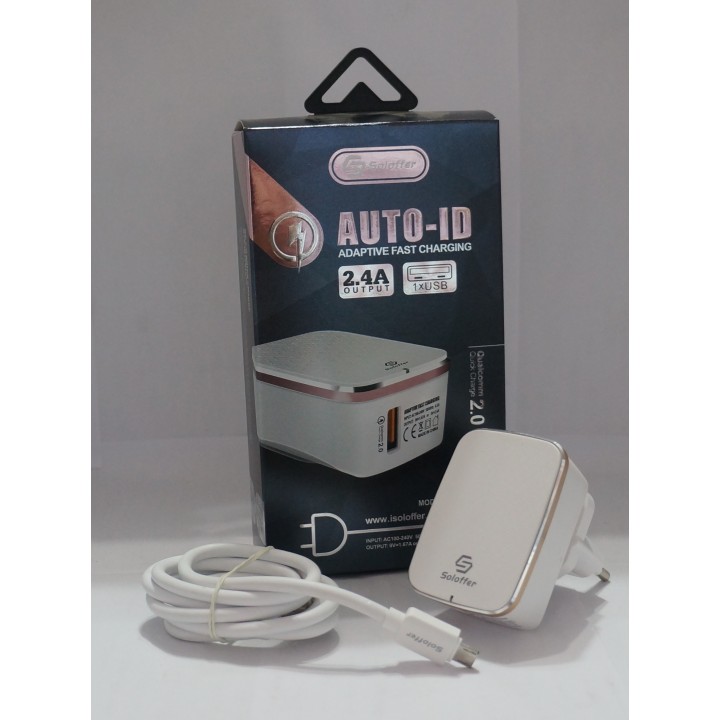 Сетевое зарядное устройство Soloffer 1101 3.0+ кабель usb micro (v8)